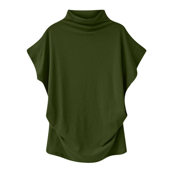 ALLLIST Womens Summer Tops Green High Neck Solid Short Sleeve T-Shirts Casual Blouses for Women