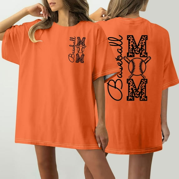 ALLLIST Womens Summer Tops Orange Short Sleeve Graphic Casual Crew Neck T-Shirts Ladies Tops and Blouses M