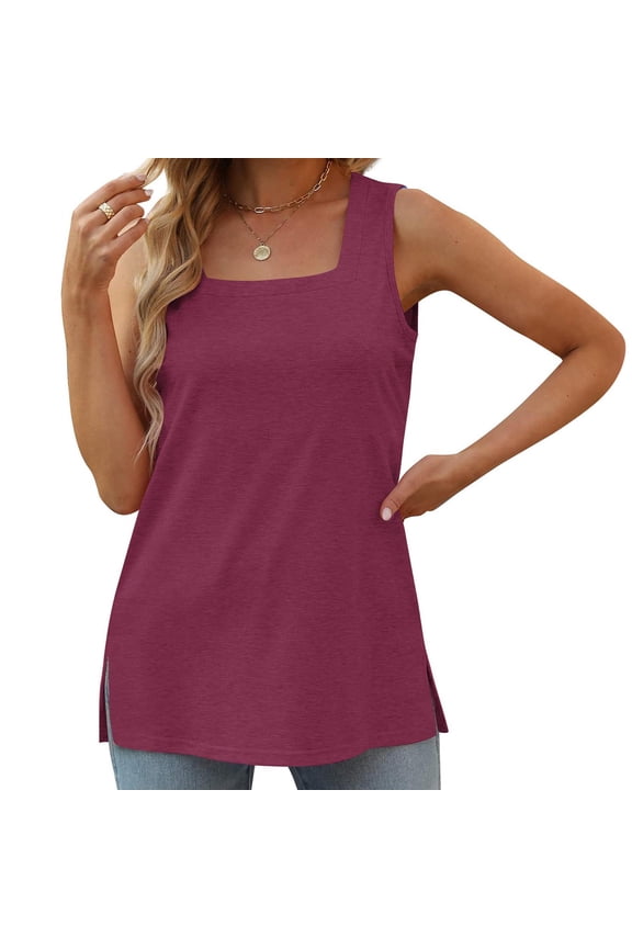 Womens Summer Tops Red Solid Square Neckline Sleeveless Casual Tank Tops Camisole S