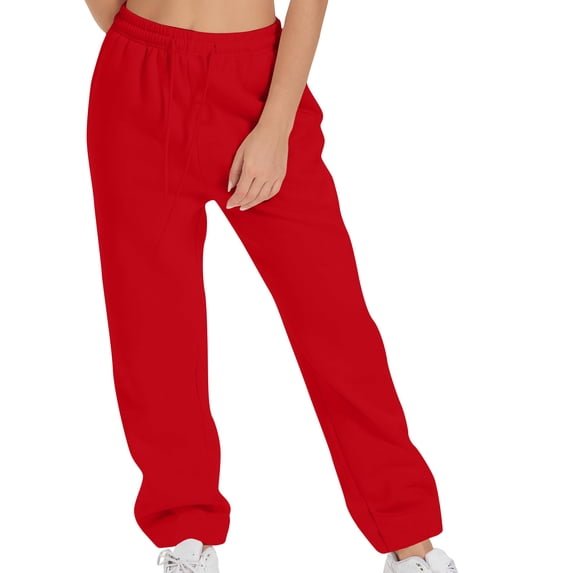 ALLLIST Womens Sweatpants Elastic Waist Open Bottom Joggers Red Casual Solid Lounge Pants for Women