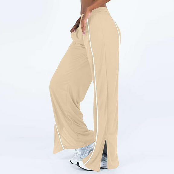 ALLLIST Womens Sweatpants Wide Leg Joggers Striped Beige Casual with Pockets Athletic Ladie's Pants
