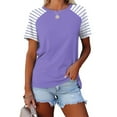 thumbnail image 1 of ALLLIST Womens Tops Blue Crew Neck Striped Short Sleeve T-Shirts Spring Blouse, 1 of 3