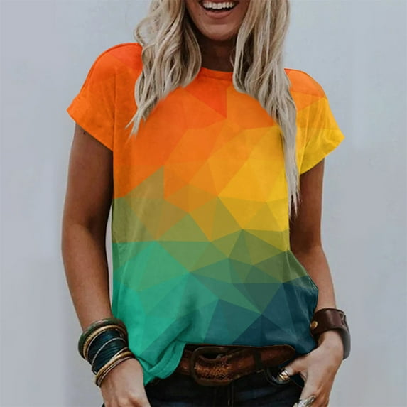 ALLLIST Womens Tops Clearance Blue Floral Short Sleeve Crew Neck T-Shirts Womens Shirts Under $5