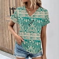 thumbnail image 1 of ALLLIST Womens Tops Clearance Green V-Neck Graphic Button Short Sleeve T-Shirts Spring Blouse XL, 1 of 5