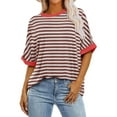 thumbnail image 1 of ALLLIST Womens Tops Clearance Red Short Sleeve Crew Neck Striped T-Shirts Casual Summer Blouses, 1 of 5
