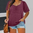 thumbnail image 1 of ALLLIST Womens Tops Clearance Red Square Neckline Short Sleeve Solid T-Shirts Blouses & Button-Down Shirts XL, 1 of 6