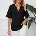 thumbnail image 1 of ALLLIST Womens Tops Clearance Under $10 Black Short Sleeve Flounce Solid V-Neck T-Shirts Blouse for Women L, 1 of 5