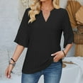thumbnail image 1 of ALLLIST Womens Tops Clearance Under $10 Black Short Sleeve Solid Hollow V-Neck T-Shirts Spring Blouse S, 1 of 5