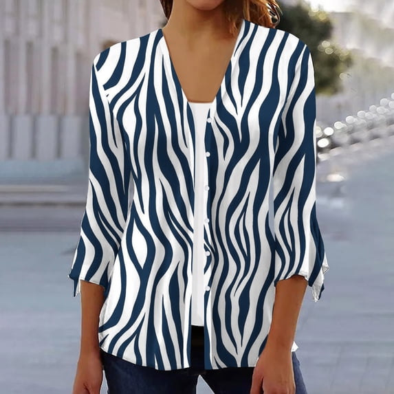 ALLLIST Womens Tops Clearance Under $10 Blue V-Neck 3/4 Sleeve Slim Floral T-Shirts Casual Blouses for Women XXL