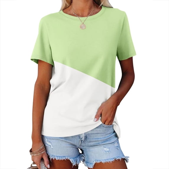 ALLLIST Womens Tops Clearance Under $10 Green Casual Crew Neck Short Sleeve Geometric T-Shirts Spring Blouses for Women 2024 XXL