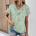 thumbnail image 1 of ALLLIST Womens Tops Clearance Under $10 Green V-Neck Graphic Button Short Sleeve Embellished T-Shirts Blouses M, 1 of 5