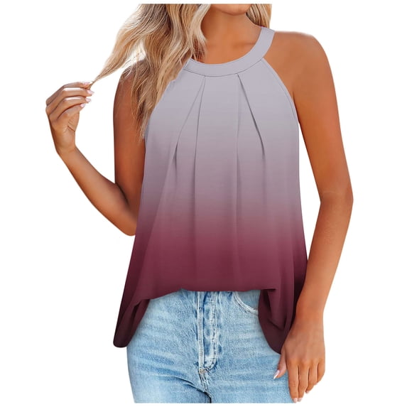 ALLLIST Womens Tops Clearance Under $10 Red Gradient Sleeveless Crew Neck Tank Tops Womens Tank Top XXXL