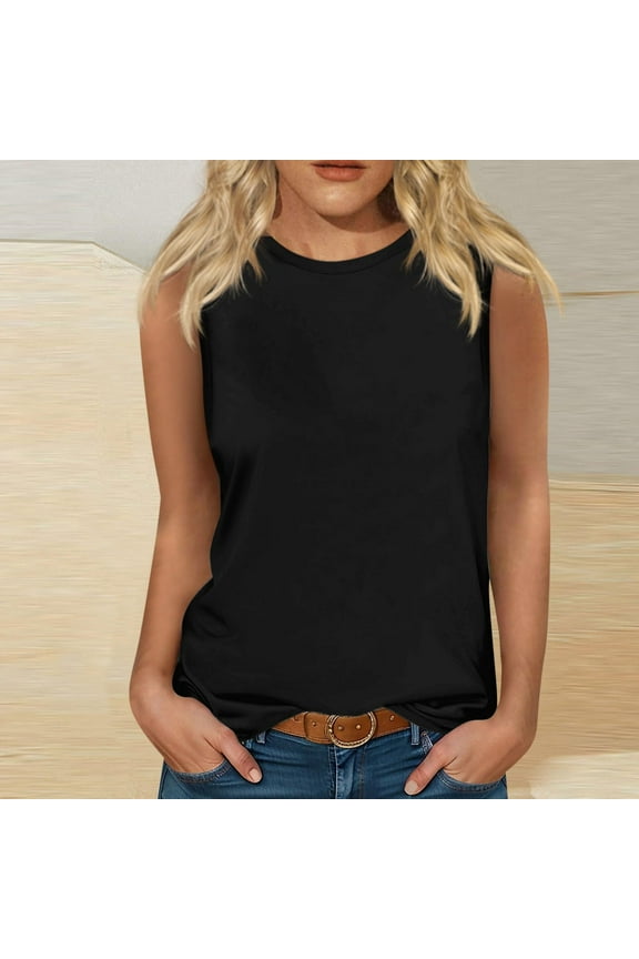 Womens Tops Under $5 Black Sleeveless Basic Solid Crew Neck Tank Tops Tank Tops Women XL