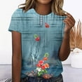 thumbnail image 1 of ALLLIST Womens Tops Clearance Under $5 Blue Casual Short Sleeve Crew Neck Floral T-Shirts Casual Blouses for Women S, 1 of 4