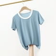thumbnail image 1 of ALLLIST Womens Tops Under $5 Blue Solid Elbow-Length Crew Neck T-Shirts Women Blouses, 1 of 5
