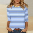 thumbnail image 1 of ALLLIST Womens Tops Clearance Under $5 Blue Striped Crew Neck 3/4 Sleeve T-Shirts Spring Blouse M, 1 of 5