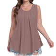 thumbnail image 1 of ALLLIST Women's Tops Brown Solid Pleated Sleeveless Crew Neck Tank Tops Tank Tops Women XL, 1 of 6