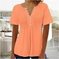 thumbnail image 1 of ALLLIST Womens Tops Under $5 Orange V-Neck Button Solid Short Sleeve Flounce T-Shirts Womens Shirts Plus Size XXXL, 1 of 4