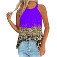 thumbnail image 1 of ALLLIST Womens Tops Clearance Under $5 Purple Crew Neck Pleated Sleeveless Leopard Print Backless Tank Tops Tank Top for Women S, 1 of 3