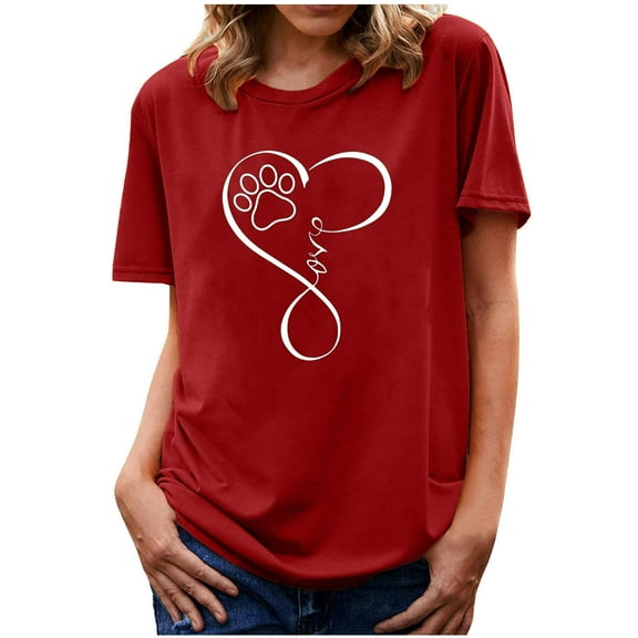 ALLLIST Womens Tops Under $5 Red Love Crew Neck Printed Short Sleeve T-Shirts Spring Blouses for Women 2024 XL