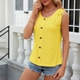 thumbnail image 1 of ALLLIST Womens Tops Clearance Under $5 Yellow Crew Neck Hollow Sleeveless Button Solid Tank Tops Tank L, 1 of 7