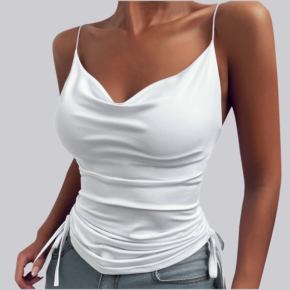 ALLLIST Womens Tops White V-Neck Cami Sleeveless Solid Tank Tops Womens Tank Tops XL