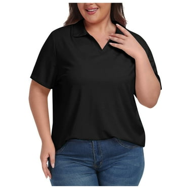 ALLLIST Womens Tops Collared Black Holiday Polo Shirts Short Sleeve Solid Side Vent Shirts Ladie's Tops