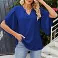thumbnail image 1 of ALLLIST Womens Tops Loose Fit V-Neck 3/4 Sleeve Blouses Plain Ruffle Blue Shirts Tops for Ladies, 1 of 7