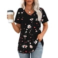 thumbnail image 1 of ALLLIST Womens Tops Pleated Short Sleeve V Neck Blouse Floral Trendy Black Pullover for Women, 1 of 4