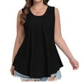 thumbnail image 1 of ALLLIST Womens Tops Plus Size Black Pleated Crew Neck Sleeveless Solid Tank Tops Tank Top for Women S, 1 of 6