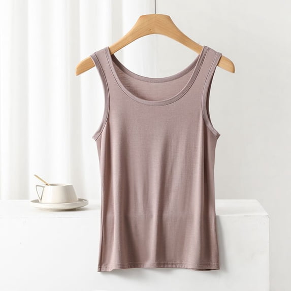 ALLLIST Womens Tops Plus Size Brown Sleeveless Casual Crew Neck Solid Tank Tops Tank Top M