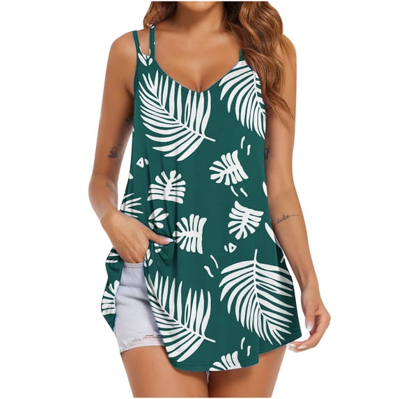 ALLLIST Womens Tops Plus Size Green Sleeveless Cami V-Neck Solid Tank Tops Girls Tank Tops M