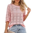 thumbnail image 1 of ALLLIST Womens Tops Plus Size Pink Solid 3/4 Sleeve Hollow Crew Neck T-Shirts Women Blouses M, 1 of 5