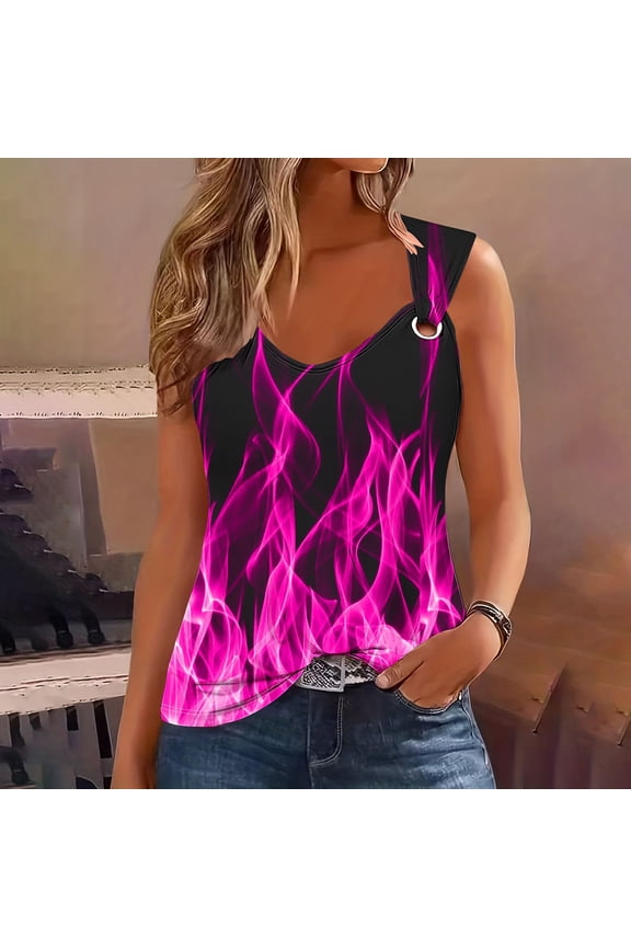 Womens Tops Plus Size Purple Flame Sleeveless V-Neck Tank Tops Tank Tops Women L