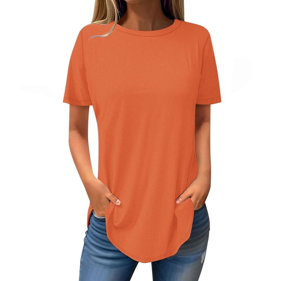 ALLLIST Womens Tops Plus Size Short Sleeve Orange Crew Neck Solid Casual T-Shirts Spring Blouses for Women 2024