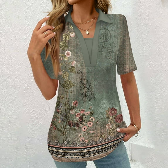 ALLLIST Womens Tops Plus Size V-Neck Short Sleeve Graphic Casual Printed T-Shirts Blouses for Women