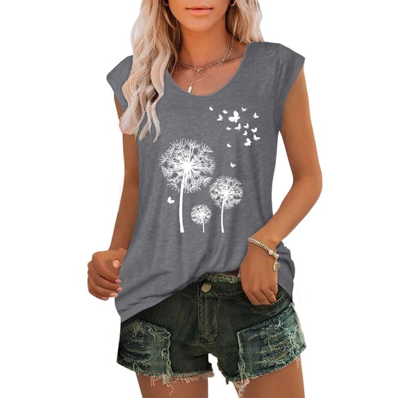 ALLLIST Womens Tops Summer Gray Crew Neck Floral Sleeveless Tank Tops Womens Tank Tops M