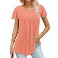 thumbnail image 1 of ALLLIST Womens Tops Summer Orange Short Sleeve Flounce Crew Neck Solid T-Shirts Spring Blouse XL, 1 of 5