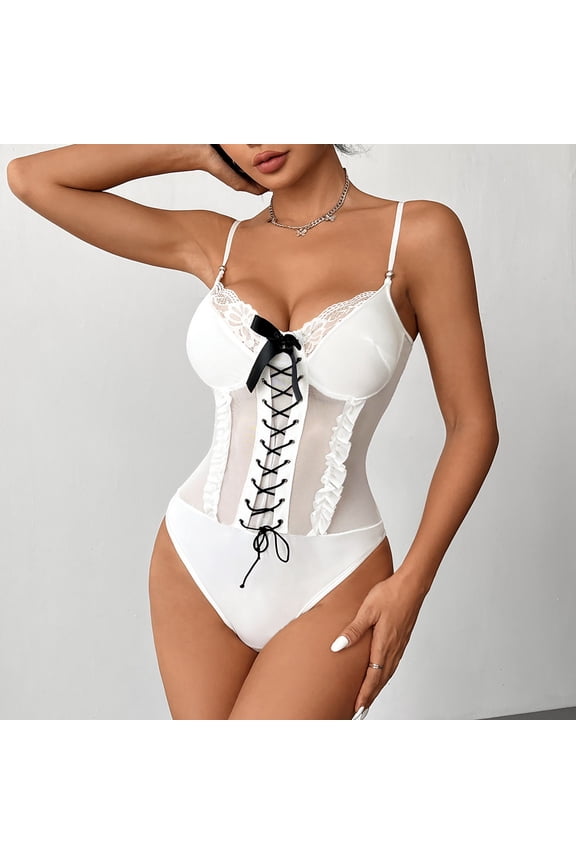 Womens Tops V Neck Lace Camisole Strap Bodysuit Plain White Fashion Pullover Ladies Tops