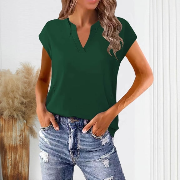 ALLLIST Womens Tops V Neck Summer Short Sleeve T-Shirts Solid Green Trendy Shirts Womens Clothing