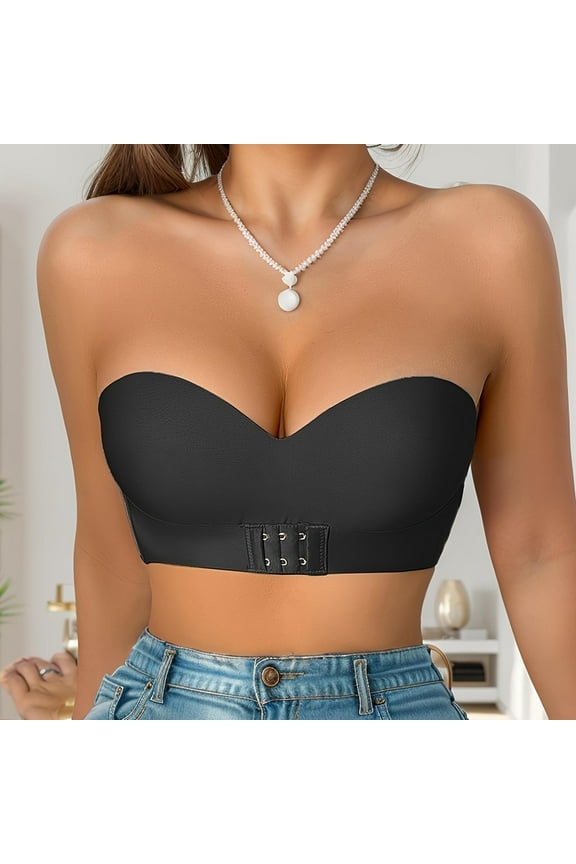 Womens Underwear No Underwire Plus Size Strapless Bras Black Plian Seamless Women's Lingerie Size 75C