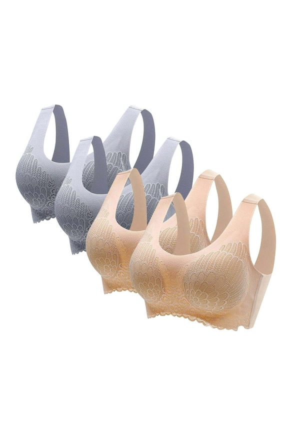 Womens Underwear Pack 4 Lace Plus Size Latex Bras Soft Beige Removable Cup Solid Womens Lingerie Size XL