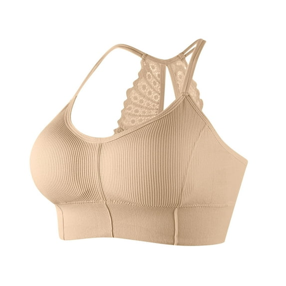 ALLLIST Womens Underwear Plus Size Lace Wirefree Bras Beige Back Support Solid Crop-Top Women Lingerie Size XL