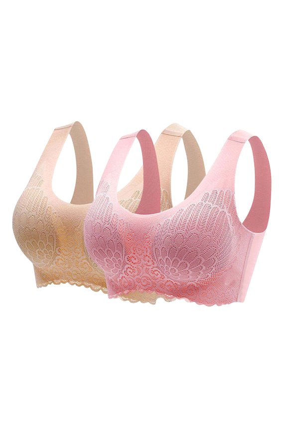 Womens Underwear Push up Lace 2pack Latex Bras Removable Cup Beige Seamless Solid Womens Lingerie Size M