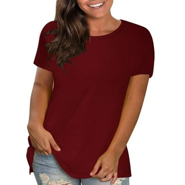 ALLLIST Womens Workout Tops Solid Crew Neck Short Sleeve Red T-Shirts Blouses for Women