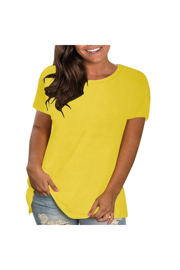 Yellow Spring Tops for Women 2024 Trendy Short Sleeve Crew Neck Solid T-Shirts Spring Blouses for Women 2024