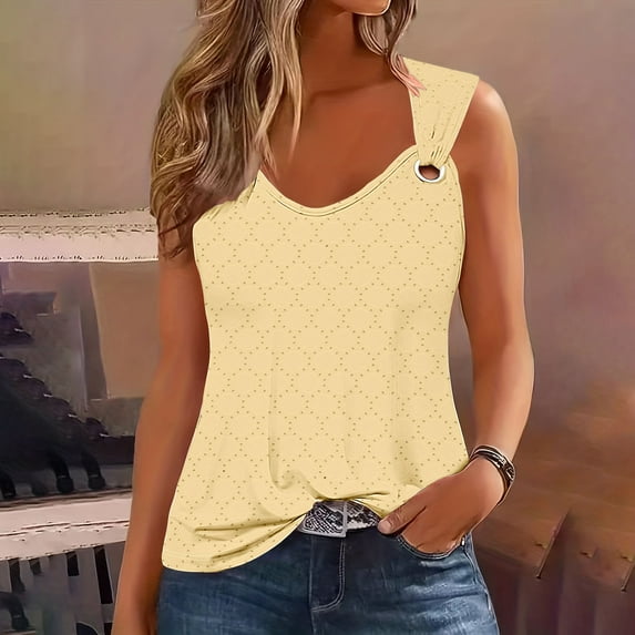 ALLLIST Yellow Summer Tops V-Neck Sleeveless Hollow Solid Tank Tops Tank Tops Women S