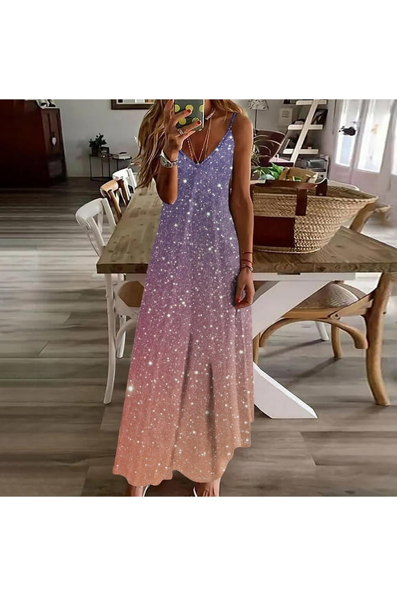 Yellow Womens Dresses Summer V Neck Slip Dress Gradient Elegant Sundress Teens Dresses