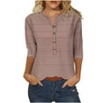 thumbnail image 1 of ALLLIST Yellow Womens Tops Under $5 3/4 Sleeve Striped V-Neck Casual T-Shirts Basic Button Spring Blouses for Women 2024, 1 of 3