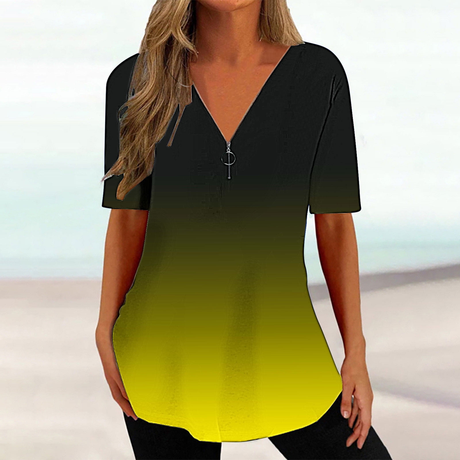 Women's Shirt Blouse yellow-green Violets White Plain Lace Short Sleeve